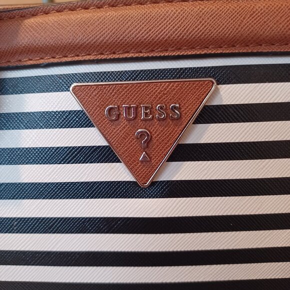 GUESS Handbag Satchel Black & White Striped with Wallet Beautiful Condition - Picture 7 of 16
